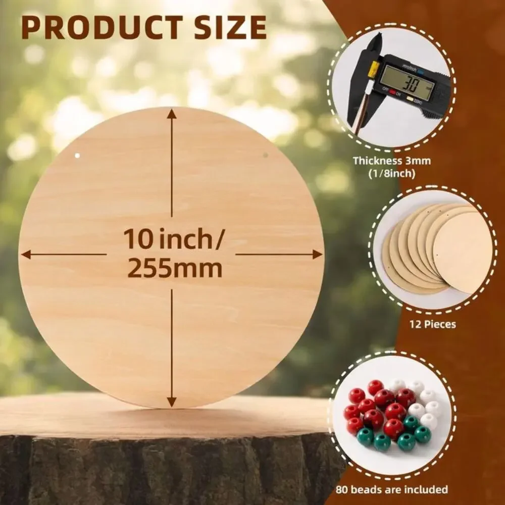 12 Pack 10 Inch Wood Circles for Crafts, 1/8